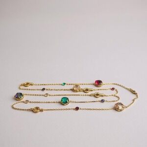 Vintage Iris Long Necklace Chain Multicolor Rainbow Crystals Costume Art Deco